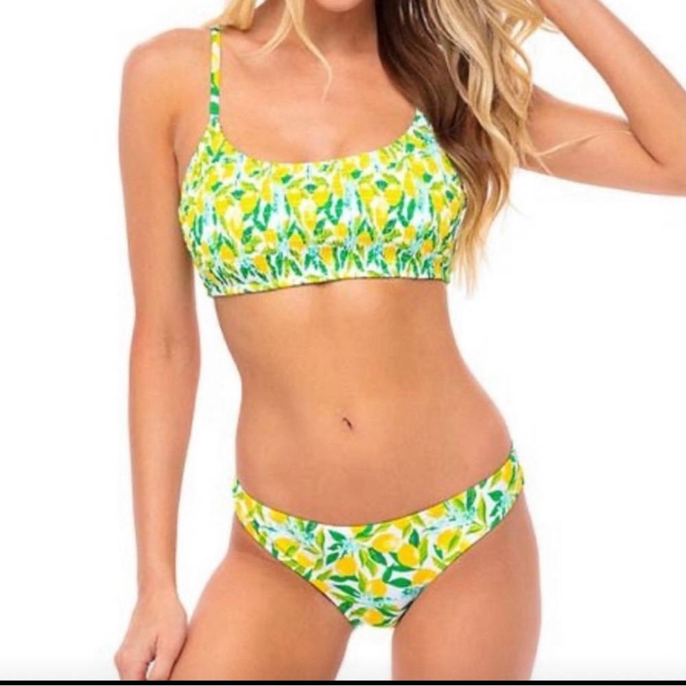 Cabana del Sol Lemon Smocked Bikini Set